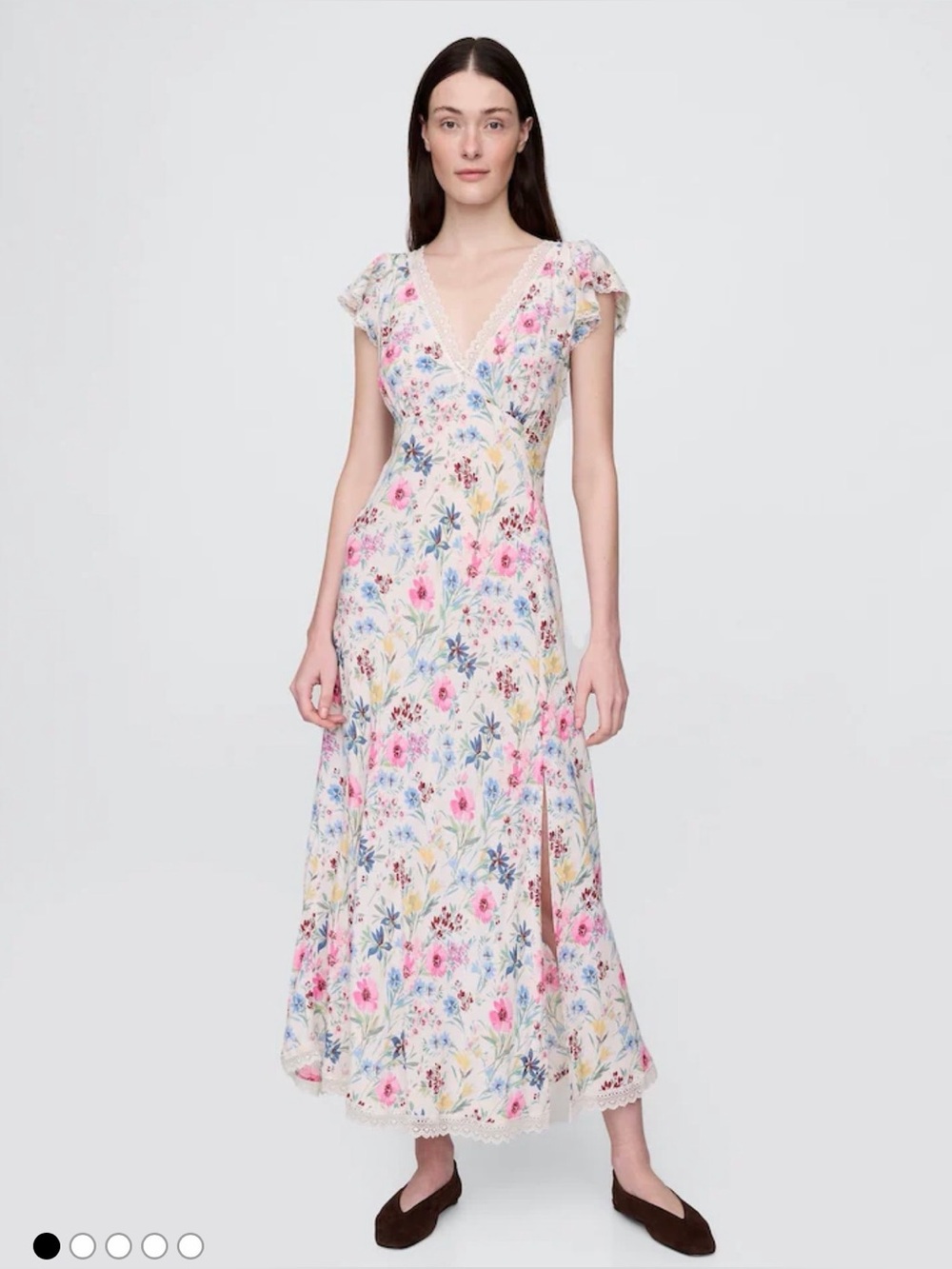 Gap White Floral V-Neck Lace-Trim Maxi Summer Dress - XL